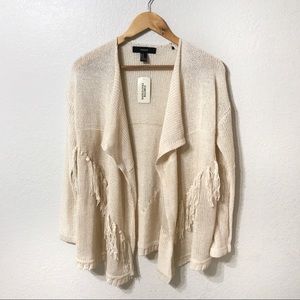 Forever21 Cream Tassel Fringe Open Cardigan